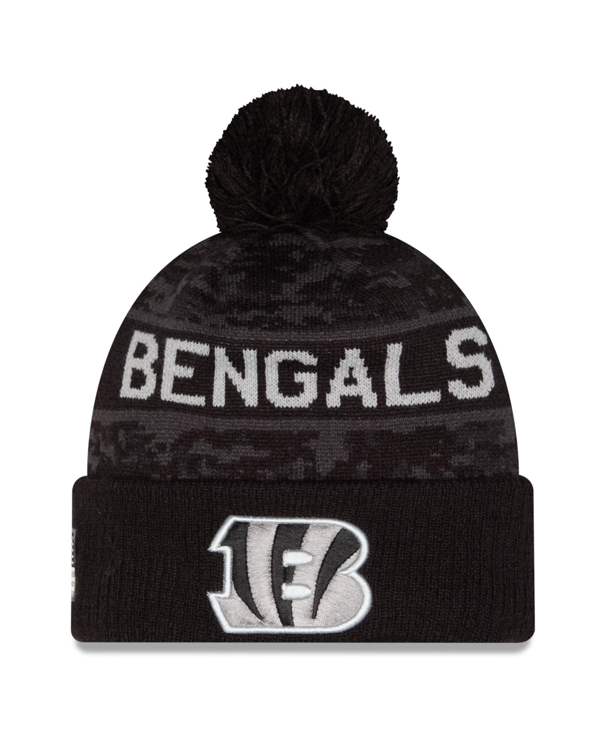 New Era Men's Black Cincinnati Bengals 2026 Salute To Service Cuffed Knit with pom Hat - Black