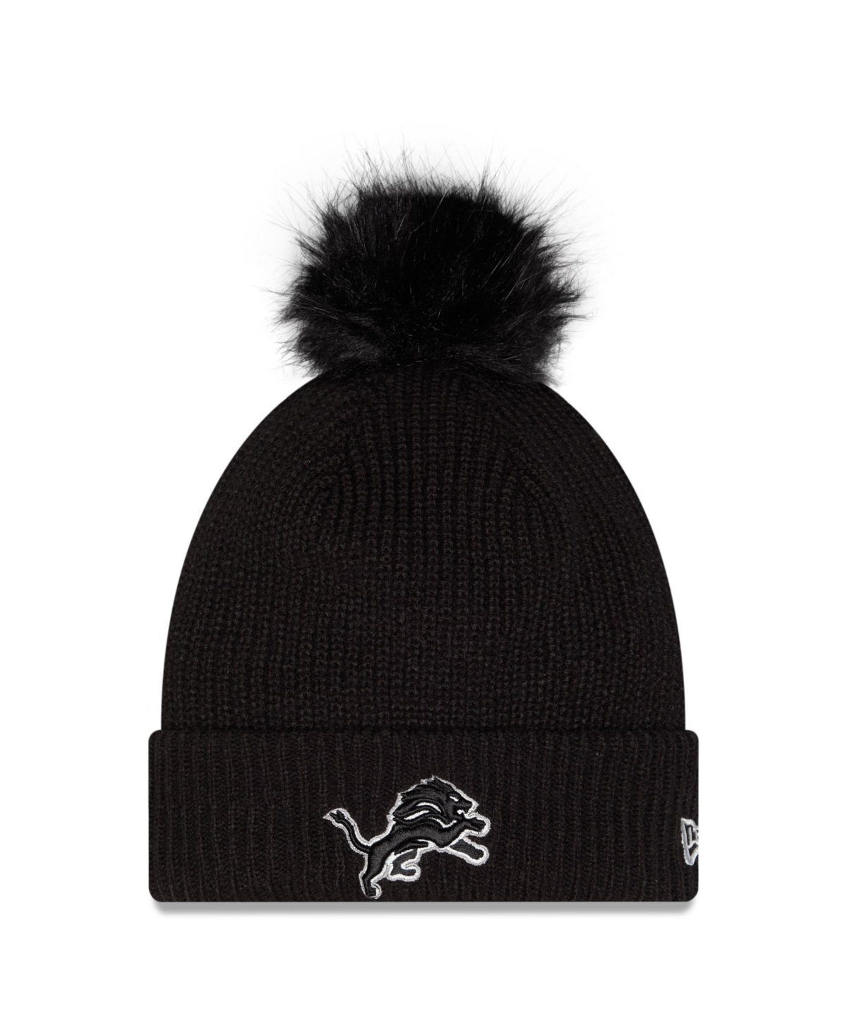New Era Women's Black Detroit Lions 2026 Salute To Service Cuffed Knit with pom Hat - Black