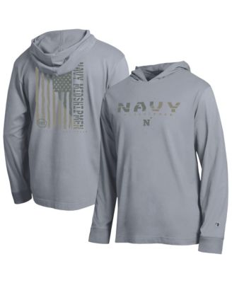 Men's Heather Gray Navy Midshipmen Operation Hat Trick Flag Hooded Long-Sleeve T-Shirt