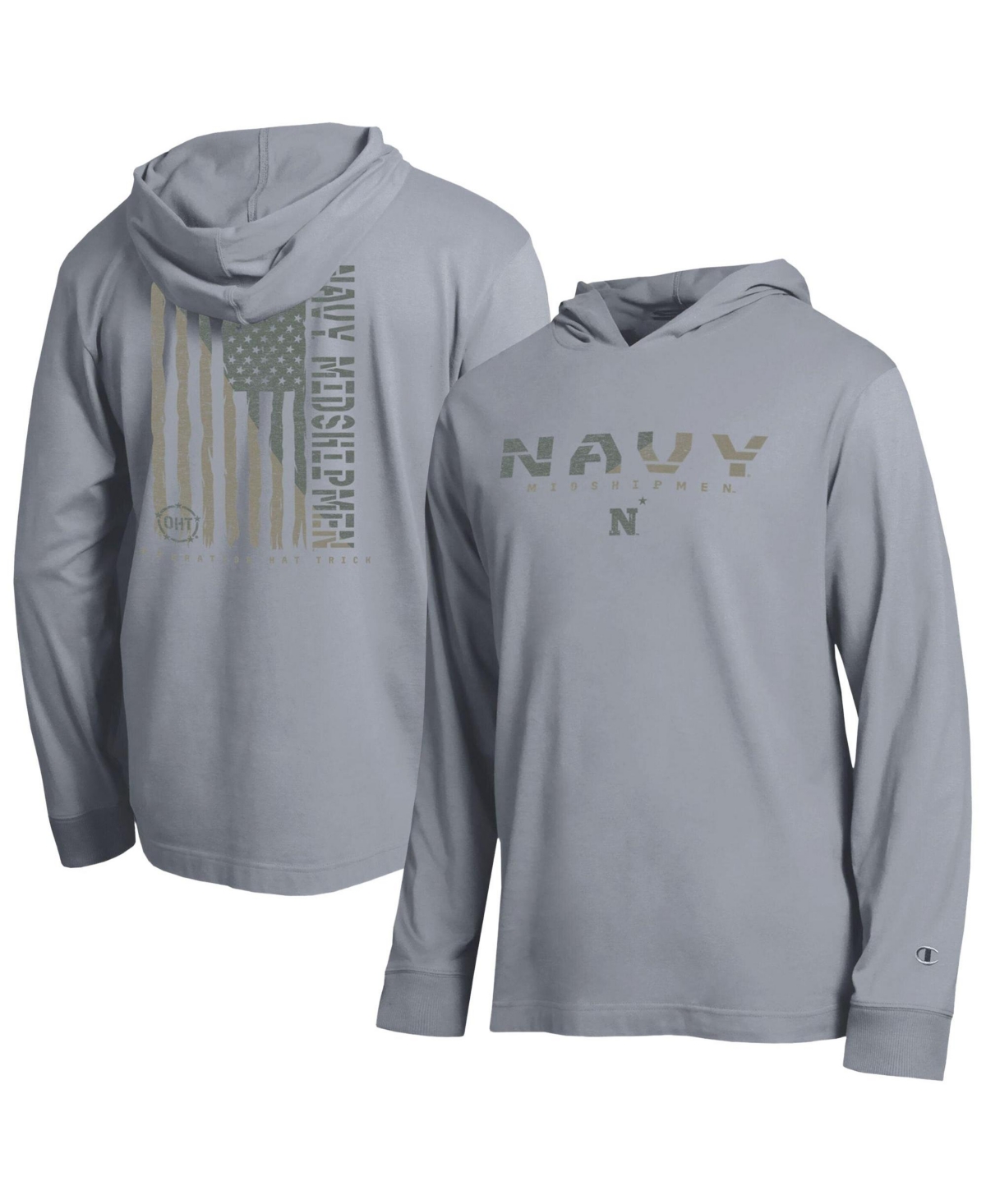 Champion Men's Heather Gray Navy Midshipmen Operation Hat Trick Flag Hooded Long-Sleeve T-Shirt - Heather Gray