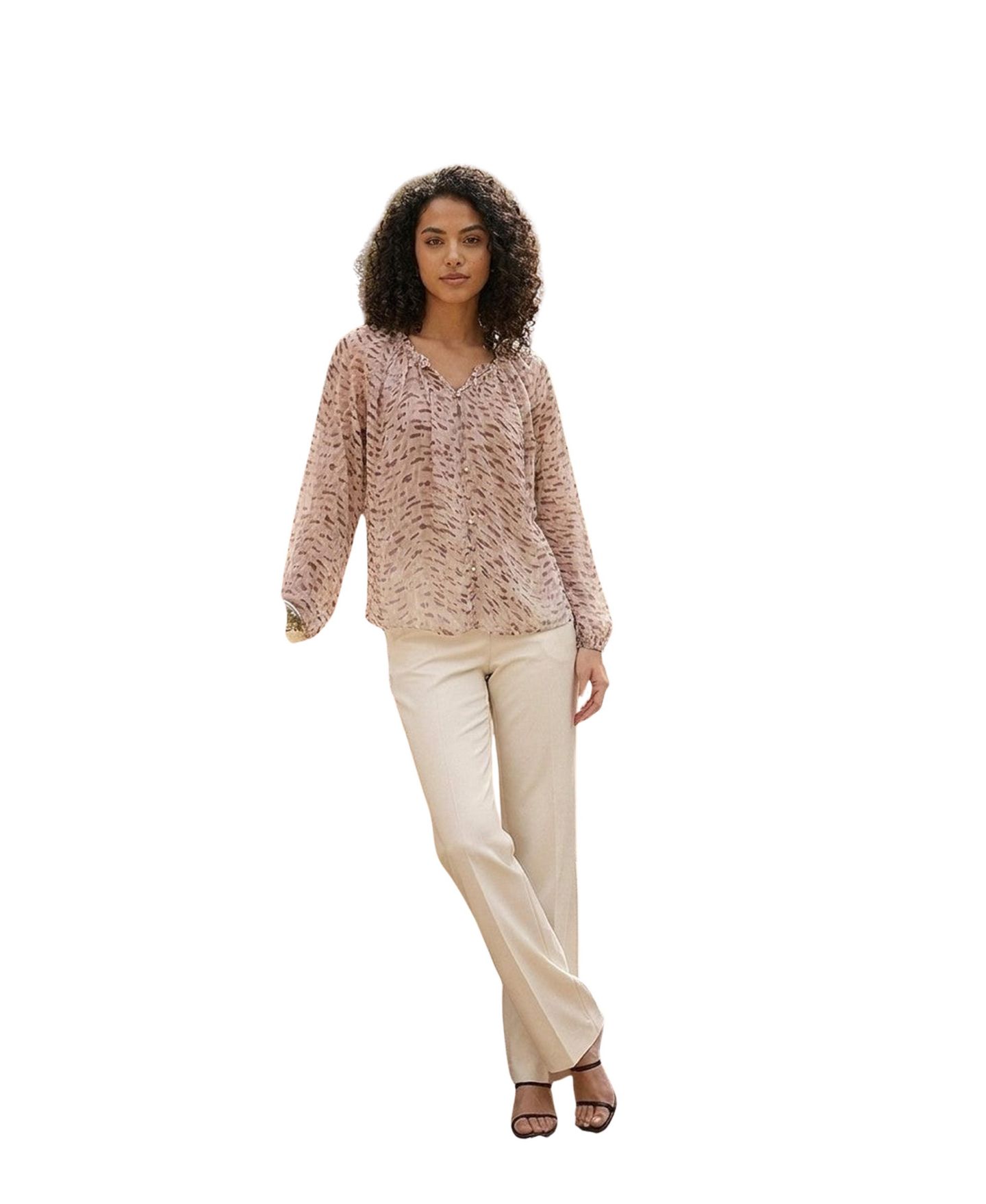 Женская блузка Modenaire Lightweight Patterned Long-Sleeve V-Neck, цвет: Хаки — фото 6