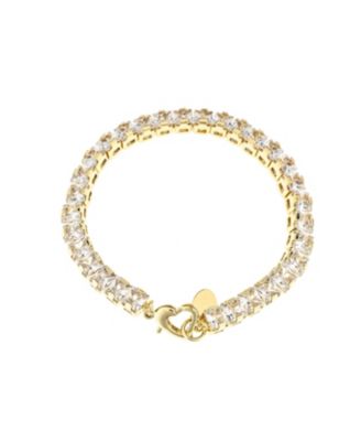 Cubic Zirconia Emerald Cut Gold-Tone Tennis Bracelet