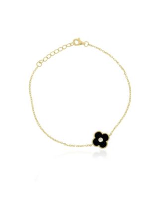 Onyx Adjustable Single Clover Bracelet in 14k Gold-Plated Sterling Silver