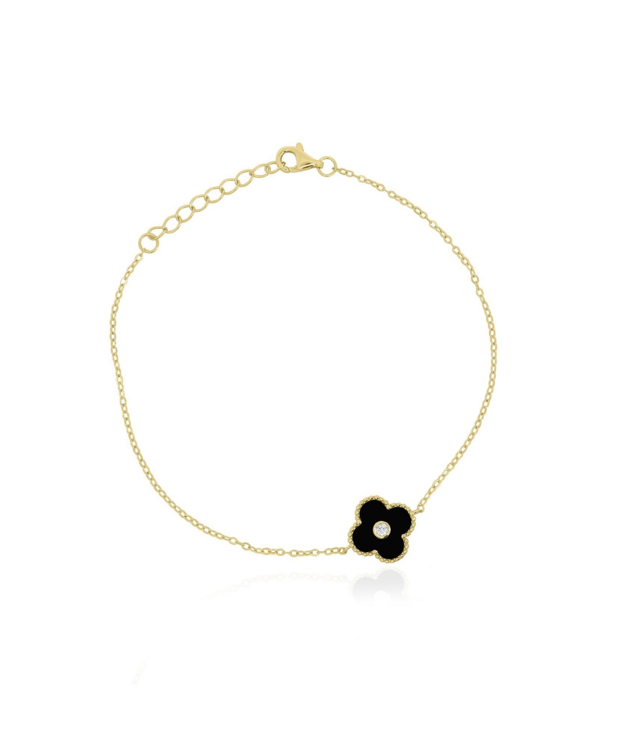 The Lovery Onyx Adjustable Single Clover Bracelet in 14k Gold-Plated Sterling Silver - Gold plated sterling silver
