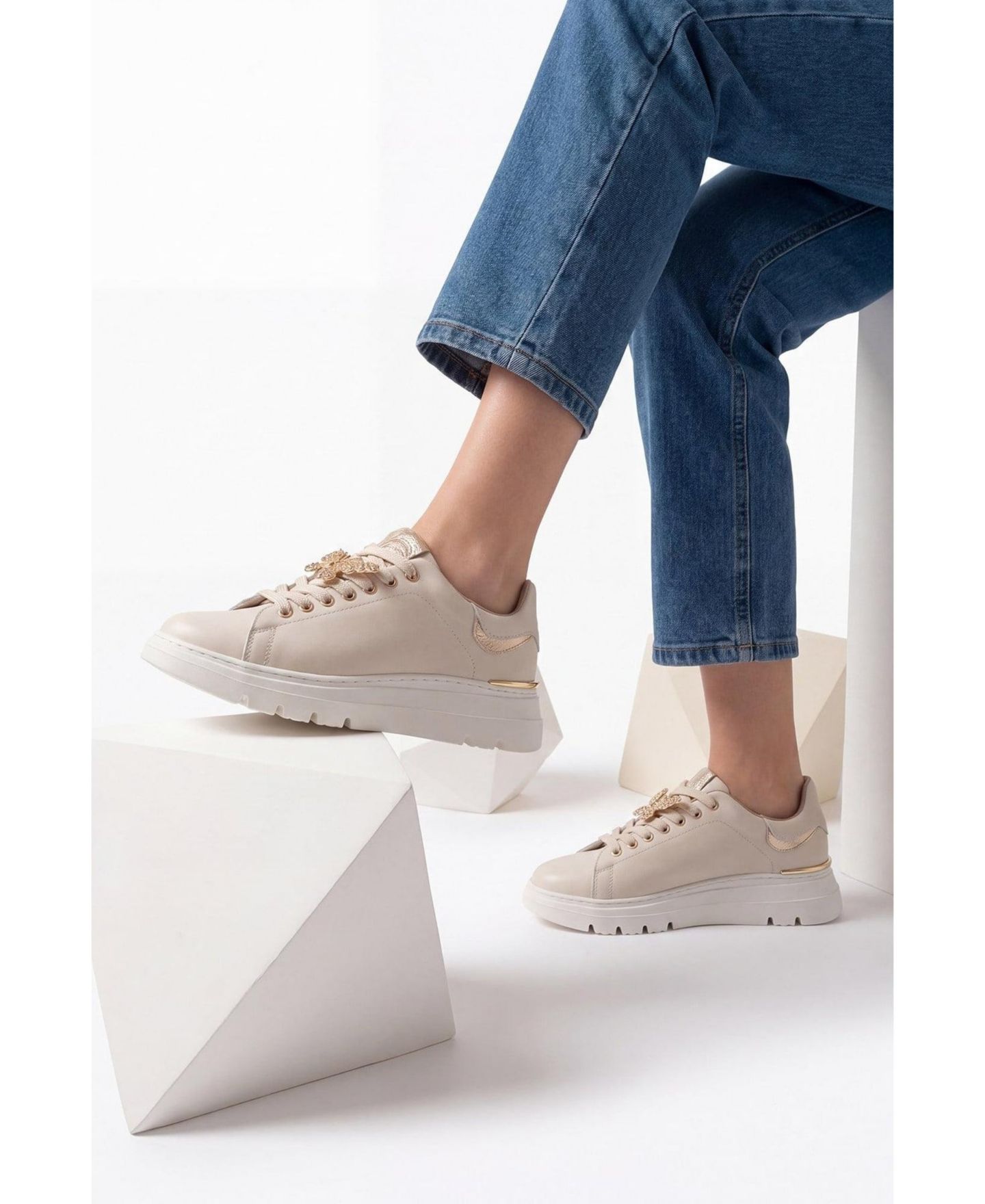 Женские кроссовки Forever & Always Shoes Jenny Leather Round-Toe Casual, цвет: Бежевый — фото 7