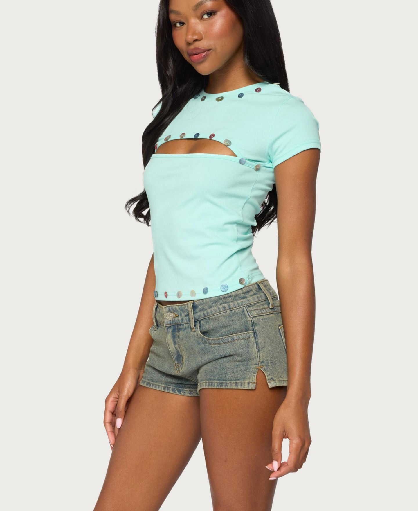 Женская футболка Edikted Suda Cutout Short-Sleeve, цвет: Аквамариновый — фото 3