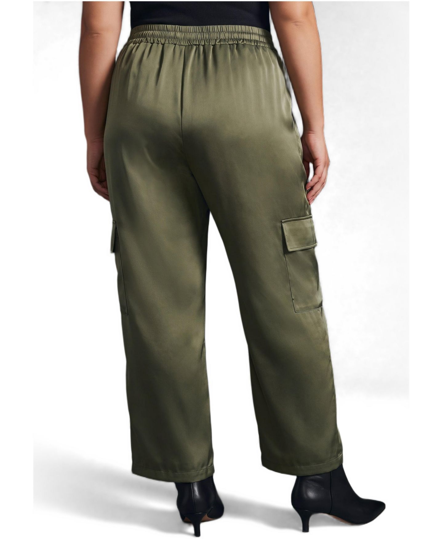Женские брюки Avenue Cece Satin Cargo, цвет: Оливковый зелёный — фото 2