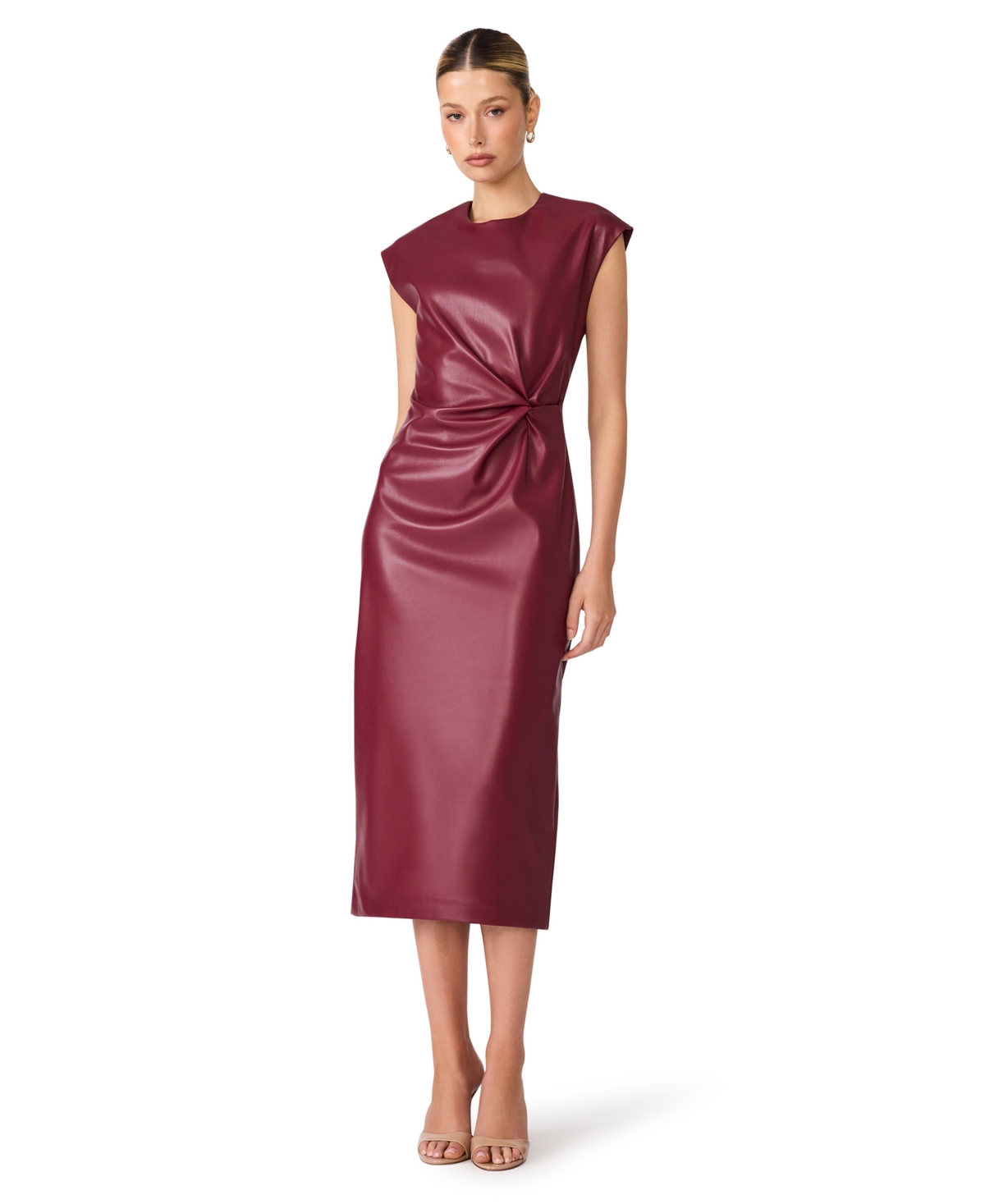 Steve Madden Juniors' Chiara Sleeveless Twist-Front Midi Faux Leather Dress - Cordovan