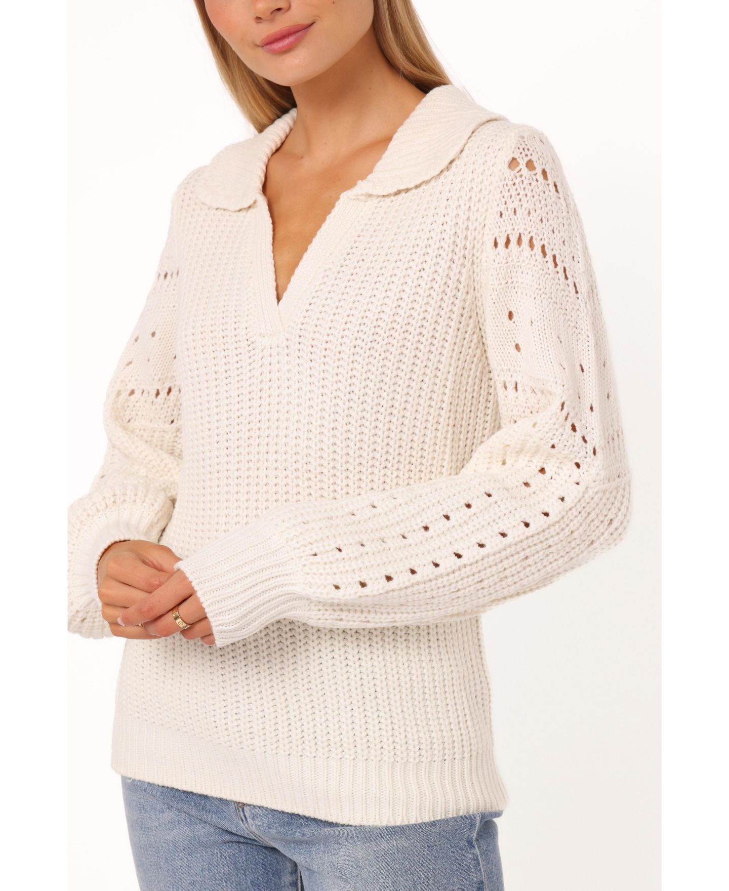 Женский свитер Petal and Pup Fitzgerald Pointelle Long-Sleeve Polo, цвет: Кремовый — фото 5