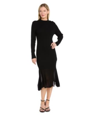 Women's Ribbed-Knit Mock-Neck Long-Sleeve Midi Dress