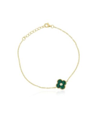 Malachite CZ Accent Adjustable Bracelet in 14k Gold-Plated Sterling Silver