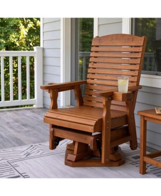 Wooden Outdoor Swivel Glider Chair with 360&deg; Rotation, Smooth Gliding Motion, Ergonomic High Back & Cup Holder