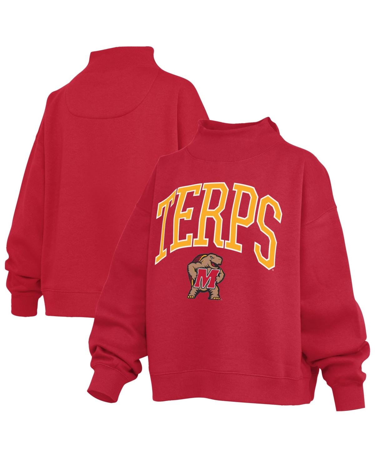 Pressbox Women's Red Maryland Terrapins Oversized Slogan Fleece Mock Neck Sweatshirt - Red