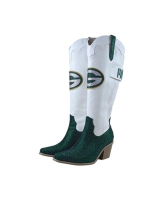 Women's White Green Bay Packers Crystal Cowboy Boots