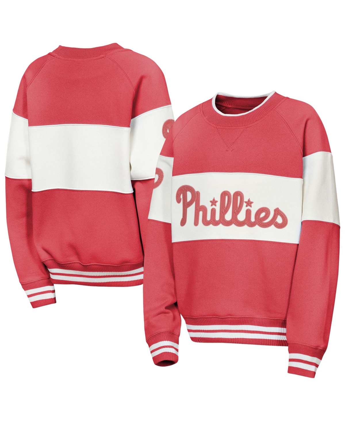 Outerstuff Big Boys' and Girls' Red Philadelphia Phillies Ultimate Pastels On Base Sweatshirt - Red, Cream