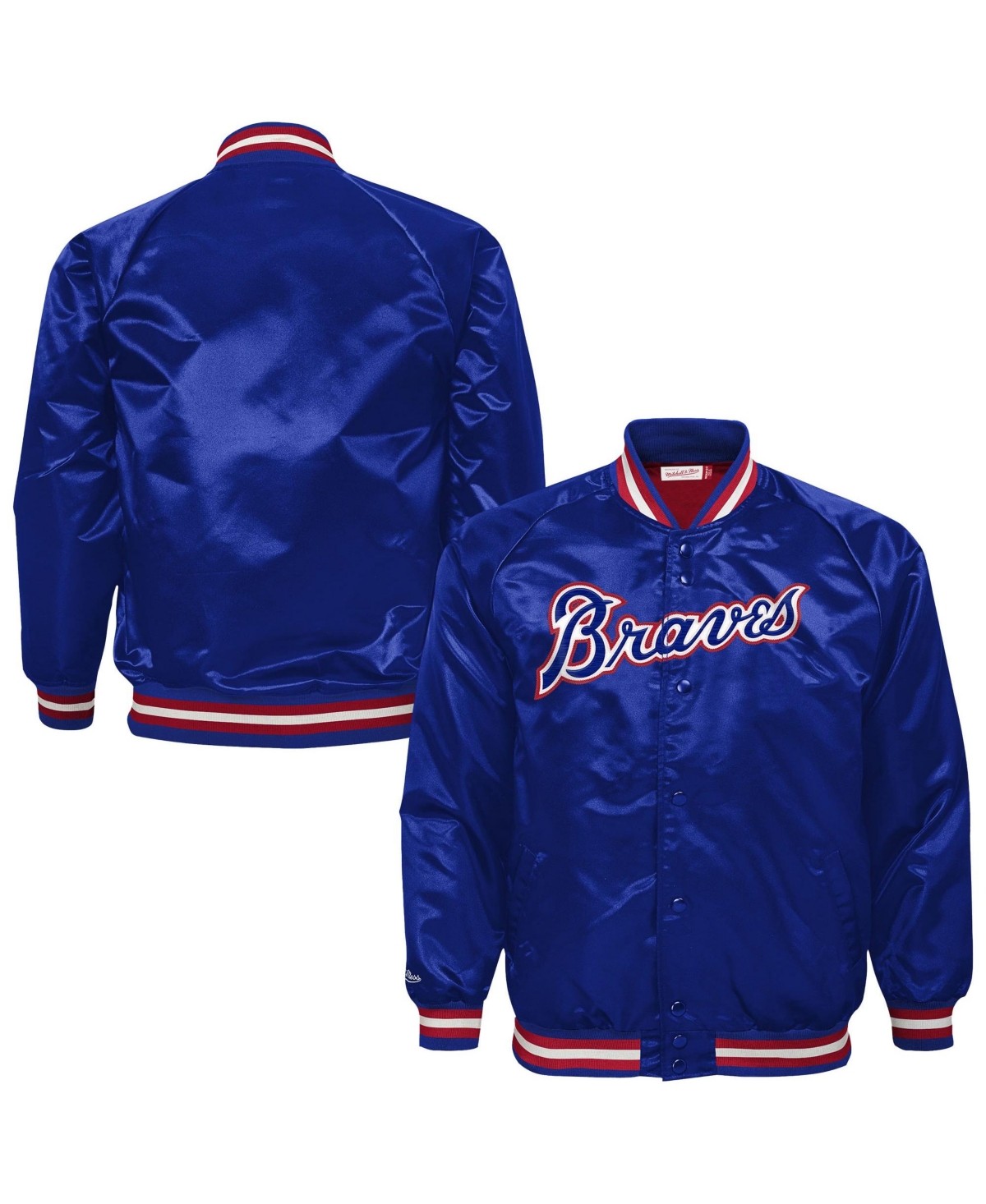 Mitchell & Ness Big Boys' and Girls' Royal Atlanta Braves Cooperstown Collection Raglan Satin Full-Snap Jacket - Royal