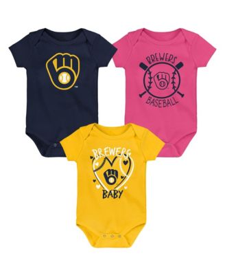 Baby Boys and Girls Milwaukee Brewers Slide Home Bodysuit, 3-Pack Set