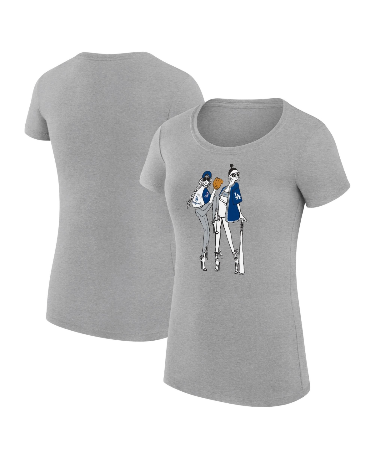 G-iii 4Her by Carl Banks Women's Heather Gray Los Angeles Dodgers Super-Slim Fit Lightweight Baseball Girls T-Shirt - Heather Gray