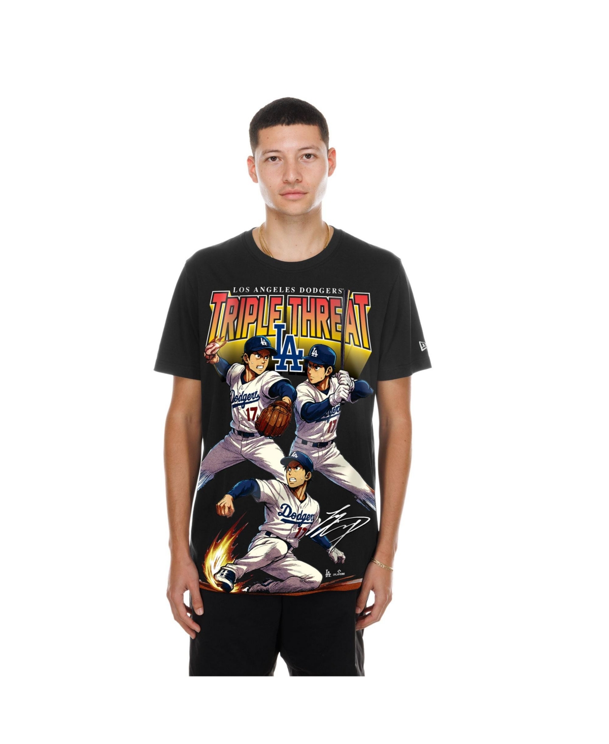 New Era Men's Shohei Ohtani Black Los Angeles Dodgers Anime Oversize Graphic T-Shirt - Black