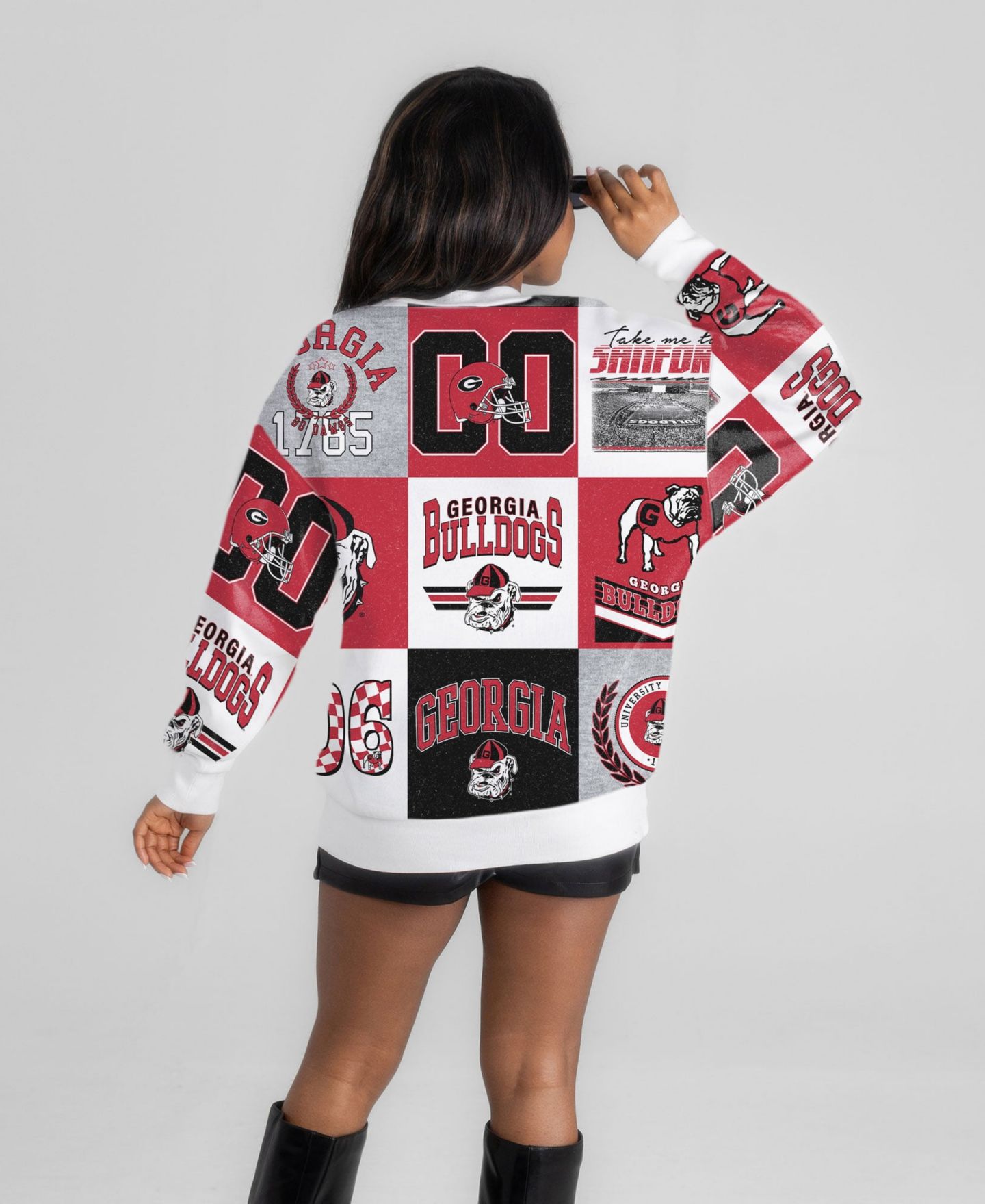 Женский свитер Gameday Couture Red Georgia Bulldogs Highlight Reel Patchwork Long-Sleeves Pullover — фото 2