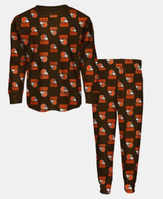Preschool Brown Cleveland Browns All-Over-Print Long-Sleeves T-Shirt and Pants Sleep Set