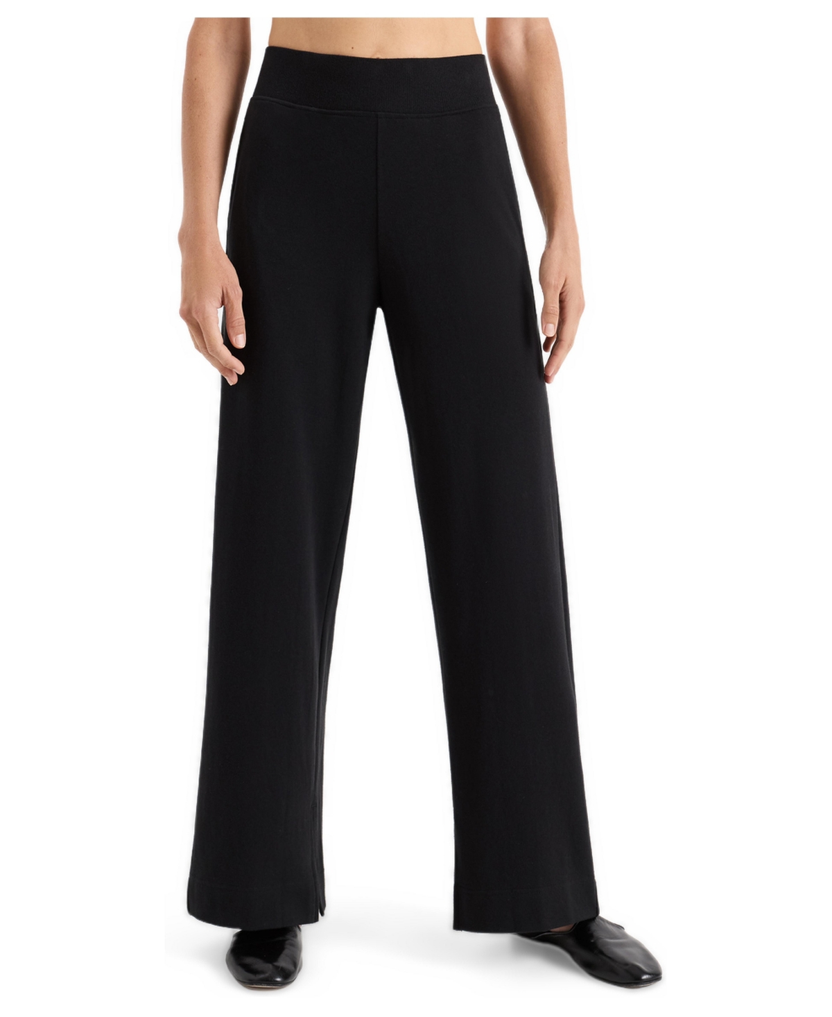 Pact Women's Airplane High-Rise Wide-Leg Pull-On Organic Cotton Pants - Black
