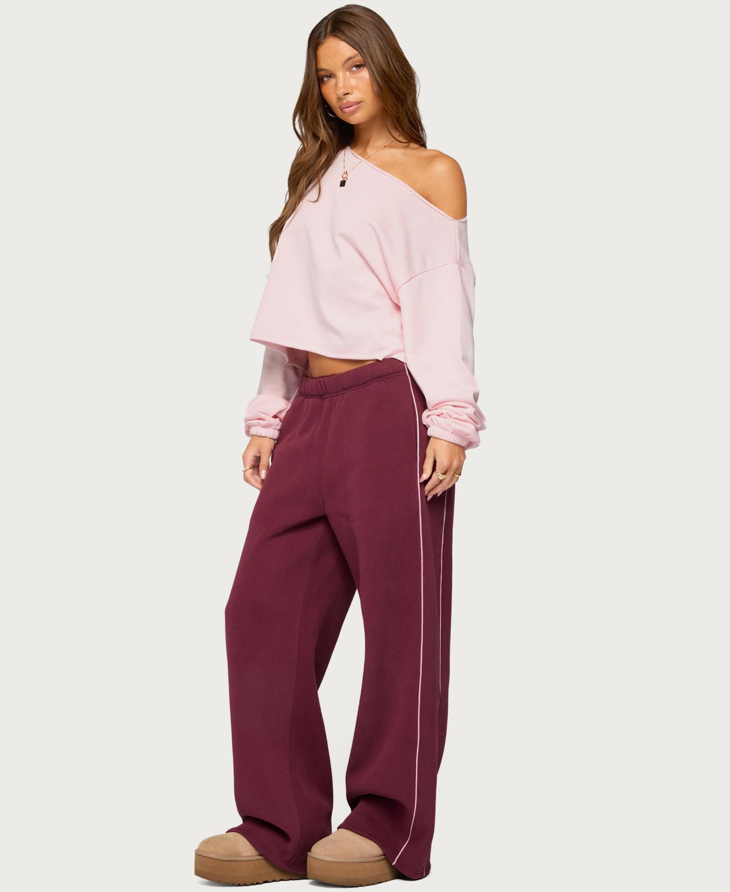 Женские брюки Edikted Autumn Sweatpants, цвет: Бордовый — фото 3