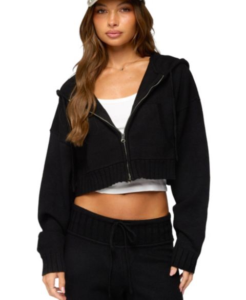 Женский кардиган Edikted Russell Knit Hooded, цвет: Чёрный