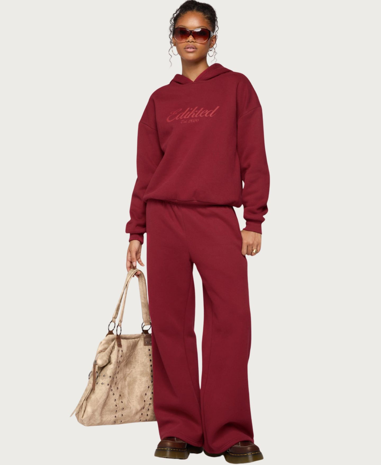 Женские брюки Edikted Miss Sweatpants, цвет: Бордовый — фото 5