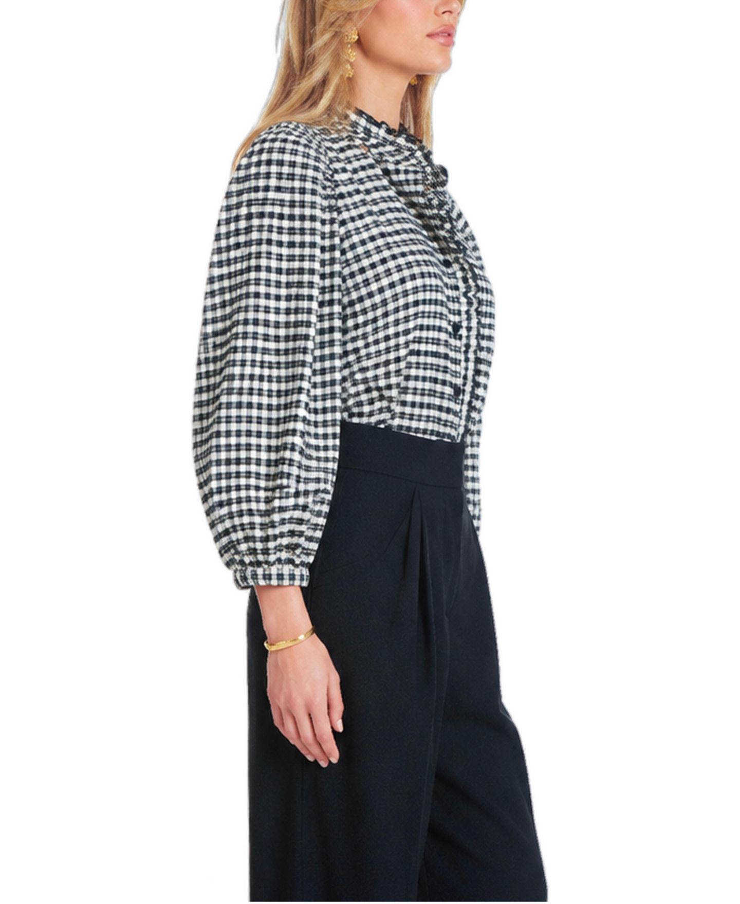Женская блузка Bishop + Young Sisley Plaid Mock Neck, цвет: Чёрный клетчатый — фото 2