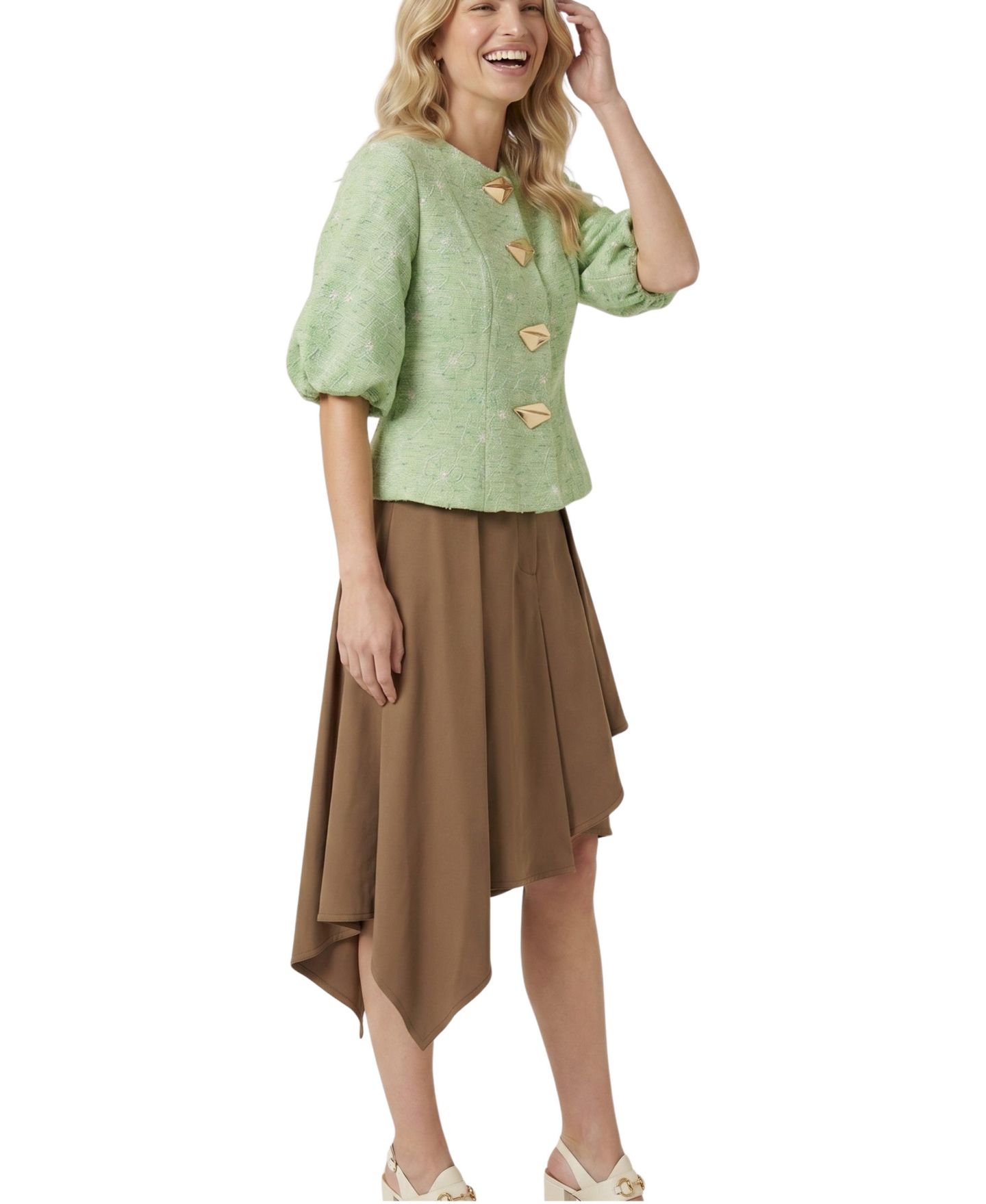 Женская блузка Modenaire Floral Puff Sleeve, цвет: Зелёный — фото 3