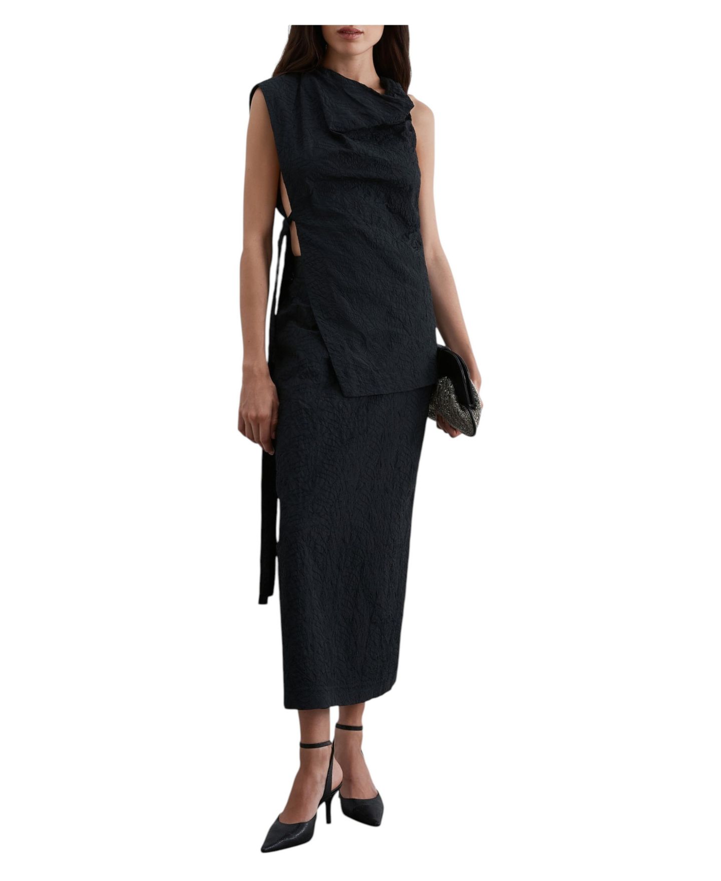 Женский топ Scalpers Cowl Neck Asymmetrical Side Tie, цвет: Чёрный — фото 3