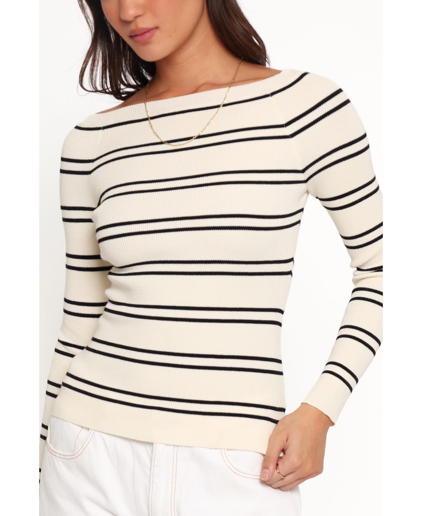 Женский топ Petal and Pup Presley Long-Sleeve Boat Neck Striped, цвет: Кремовый чёрный полосатый — фото 5