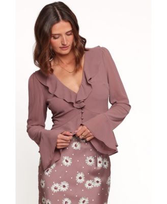 Women's Vilma Long-Sleeve Ruffle V-Neck Blouse