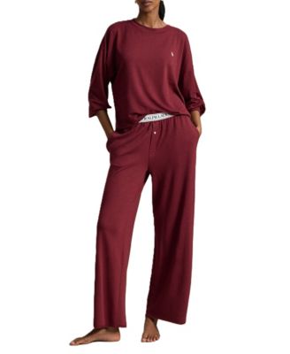 Women's Club Terry Crewneck Long-Sleeve and Wide-Leg Pants, 2-Piece Set