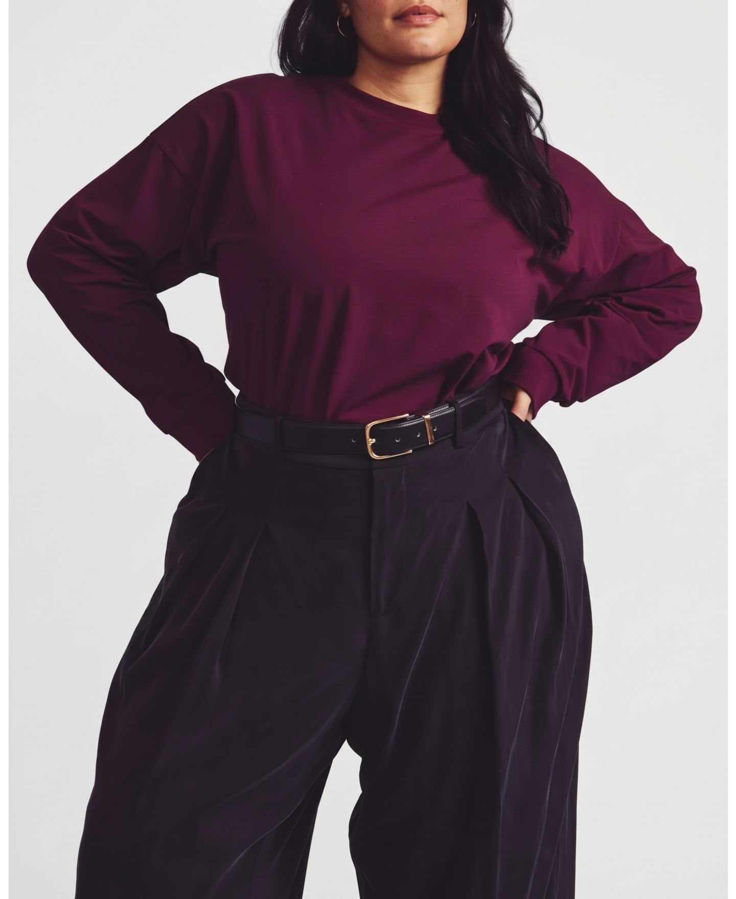 Женская футболка Universal Standard Plus Size Long-Sleeve Drop-Shoulder Crewneck, цвет: Acai — фото 6
