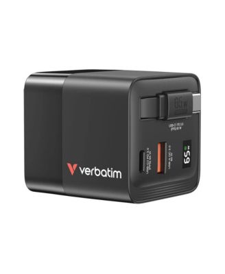 65W 2-Port GaN Retractable USB-C Cable Wall Charger for USB-C and USB-A Devices