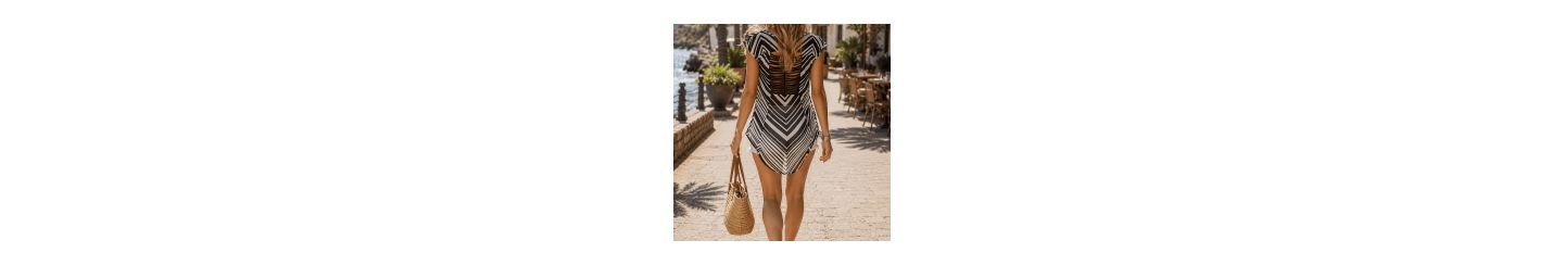 Пляжная накидка High-Low, без рукавов, в полоску — La Moda Clothing, цвет: Чёрный / Белый полосатый — фото 4