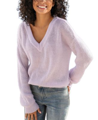 Women's Long-Sleeve Oversized Pearl-Detail Knit Sweater