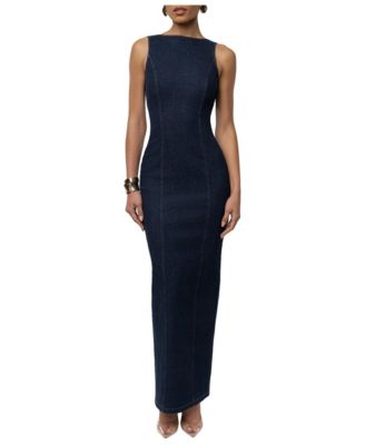 Women's Sculpt Boat-Neck Sleeveless Denim Maxi Dress