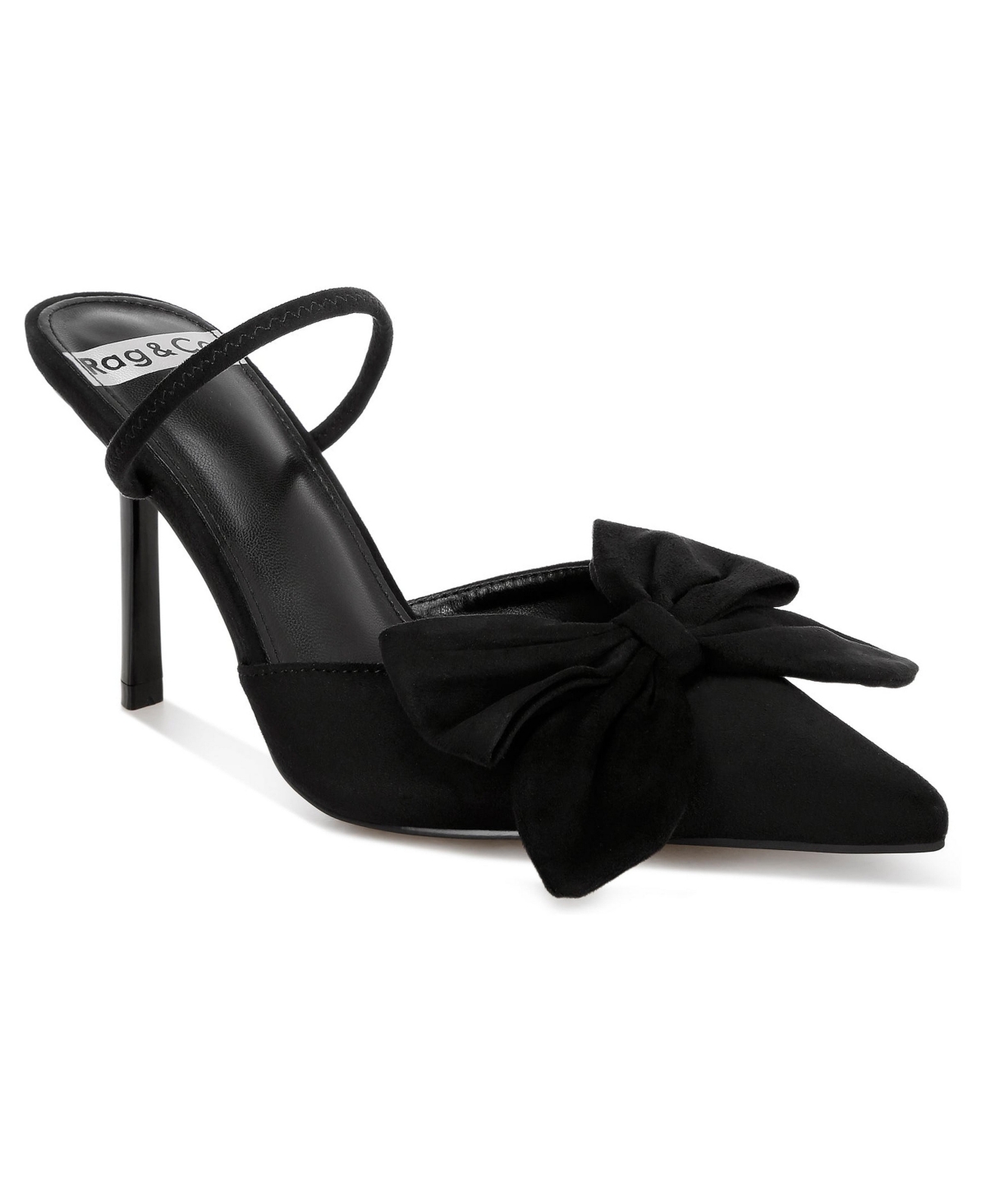 Rag & Co Sanlina Faux Suede Bow Accent Pointed-Toe Sandals - Black suede