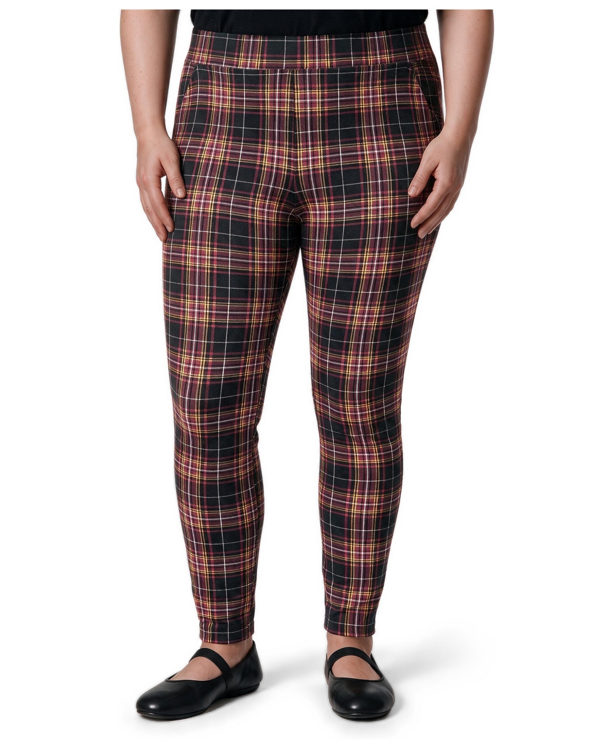 Torrid Plus Size High-Rise Tapered-Leg Pockets Cotton-Blend Leggings - Braun plaid black