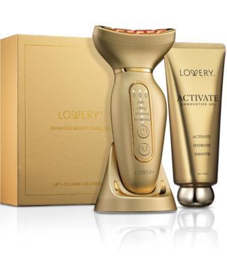 24K Gold 4-in-1 Face and Neck Lifting Device with EMS Microcurrent, LED Light Therapy and Activator Gel