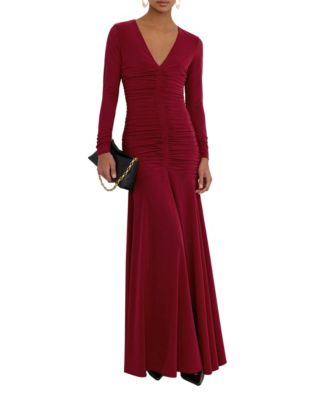 Petite Cathy V-Neck Ruched Long-Sleeve Maxi Dress