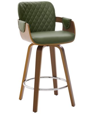 Sets Counter Height Bar Stools, Mid-Century 26" Swivel Stool with Quilted Back and Arms, Faux Leather Island Chairs with Wood Legs