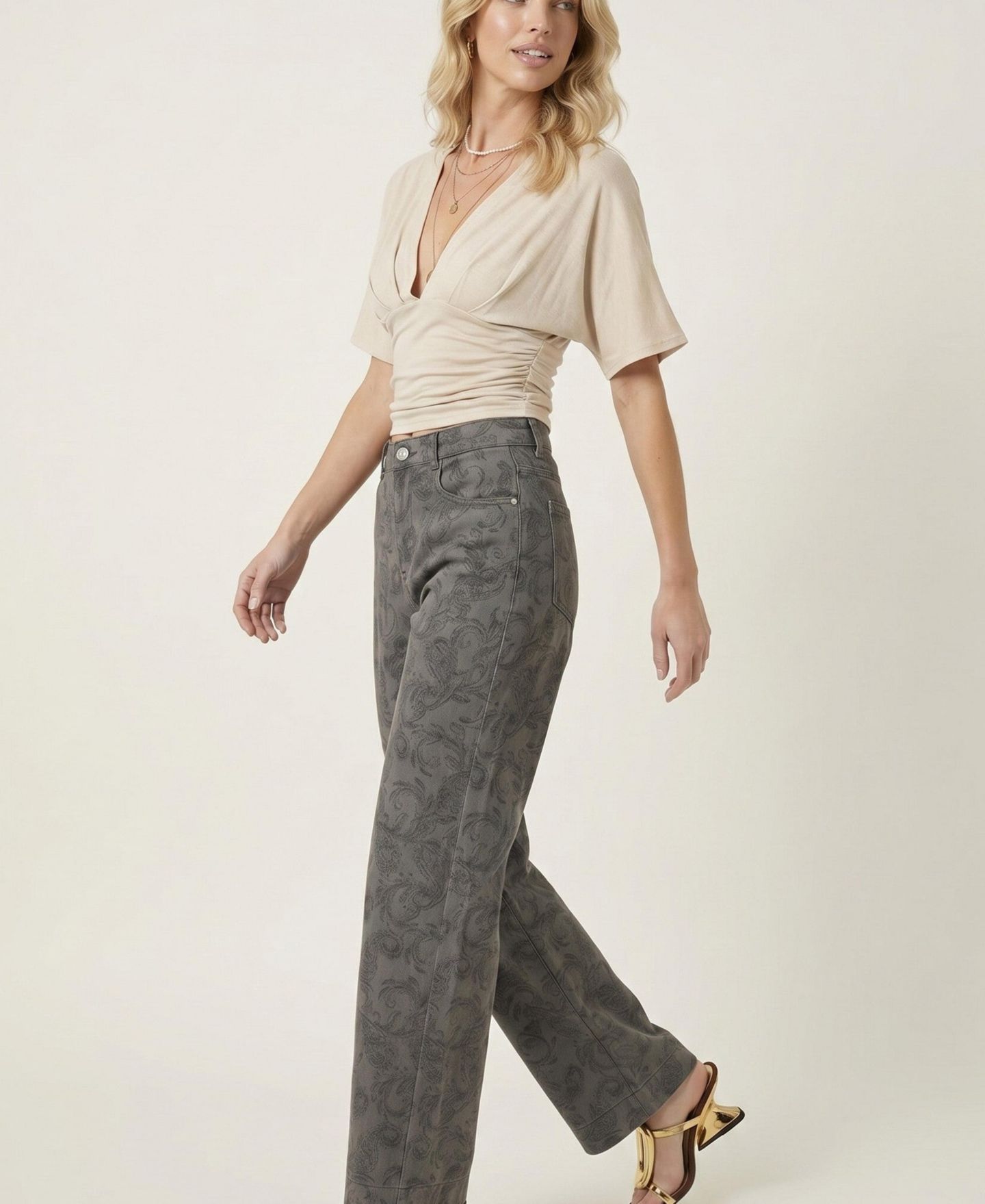 Женские брюки Modenaire Wide-Leg High-Waisted Floral-Print, цвет: Угольный — фото 7