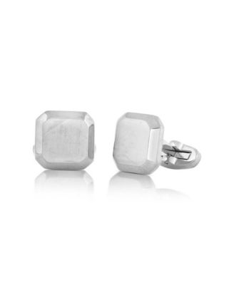 Men's Brushed and Polished Square Silver-Tone Stainless Steel Cufflinks