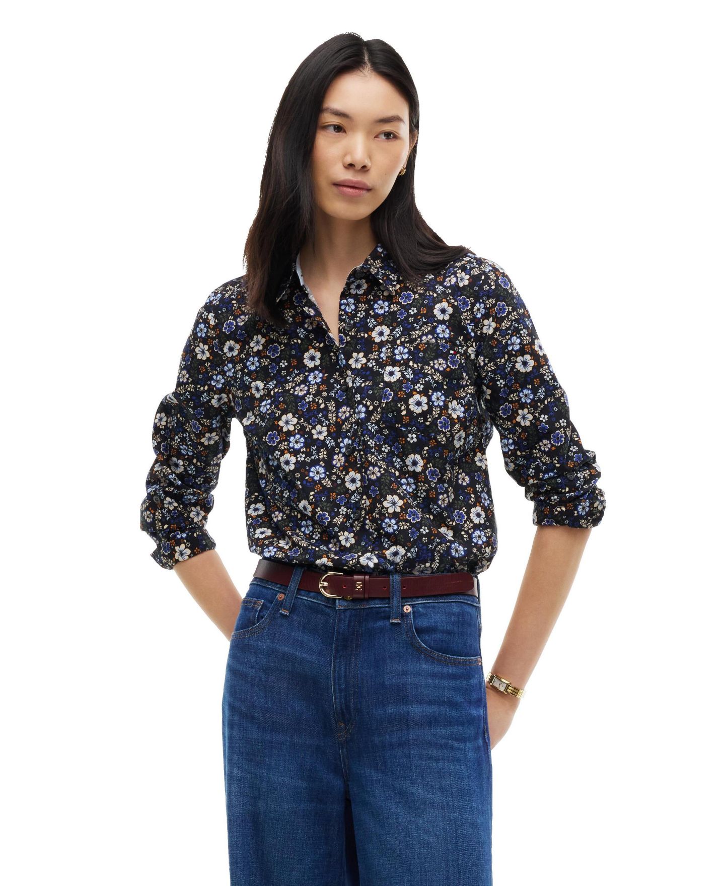 Женская рубашка Tommy Hilfiger Printed Button-Front Roll-Tab, цвет: С принтом экрю / Зелёный — фото 5