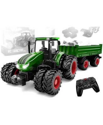 1:24 Scale Remote-Controlled Agricultural Tractor with Loader and Trailer