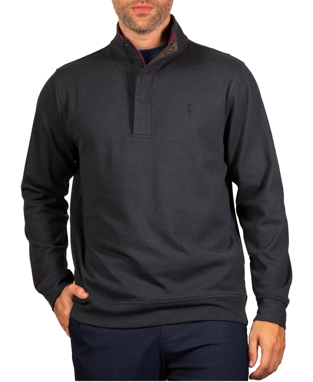 Tailorbyrd Men's Lux Brushed Melange Quarter-Zip Ribbed Sweater - Charcoal